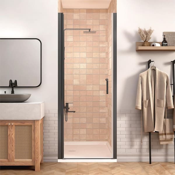 34 to 35 - 1/2 in. W x 72 in. H Pivot Swing Frameless Shower Door in Black with Clear Glass