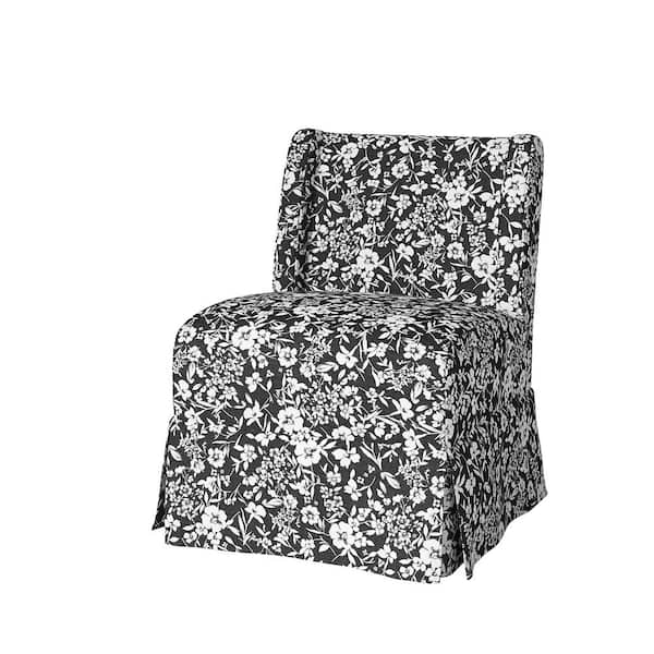 JAYDEN CREATION Elia Transitional Black Upholstered Slipper Chair with Slipcover and Solid Wood Legs