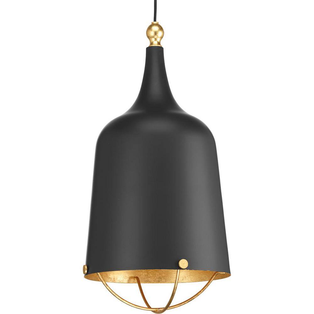 Vintage Farmhouse Era Mini-Pendant in Matte Black with Gold Leaf Accents