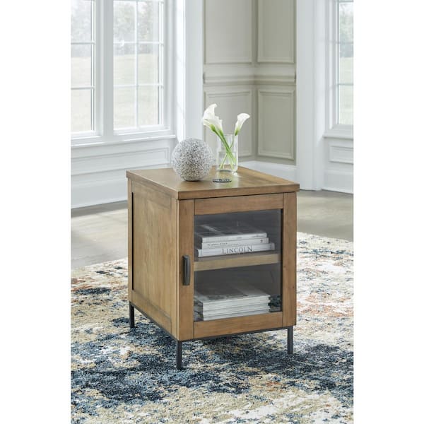 Signature Design By Ashley Torlanta 18 in. Brown Rectangle Wood End Table with Storage and Shelves