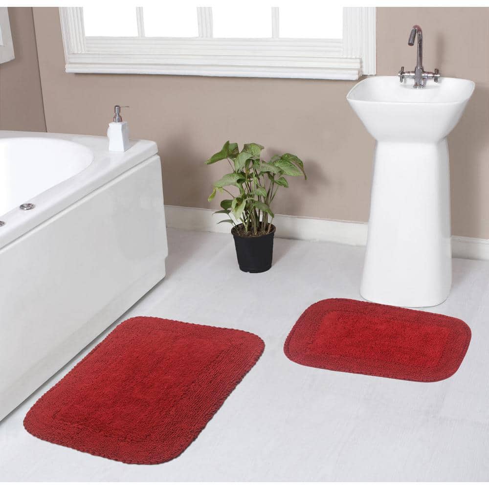 Home Weavers Inc Radiant Collection Red Cotton 2 Piece Bath Rug Set