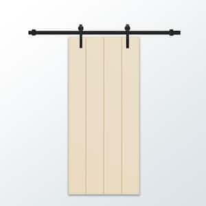 30 in. x 84 in. Beige Stained Composite MDF Paneled Interior Sliding Barn Door with Hardware Kit