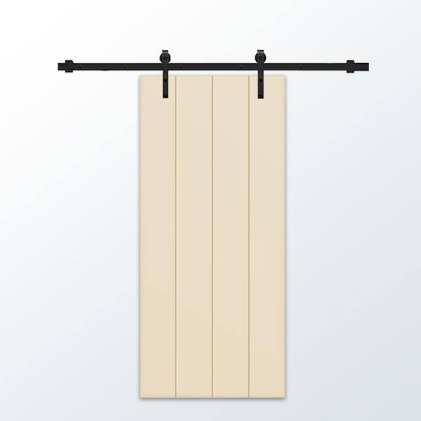 CALHOME 30 in. x 84 in. Beige Painted Composite MDF Paneled Interior Sliding Barn Door with Hardware Kit