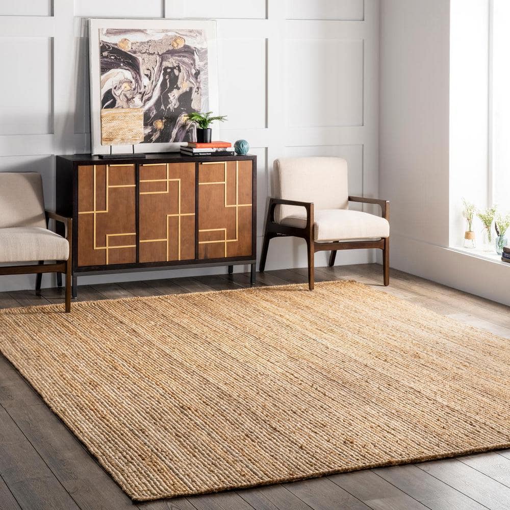 Handmade Beige Braided Jute Rug 10' x 14' - Reversible and Easy Care