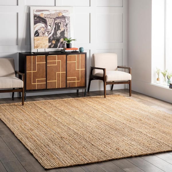 Rigo Chunky Loop Natural Jute Tan 4 ft. Farmhouse Square Rug