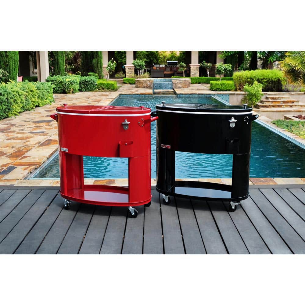 Black Powder Coated Steel Rolling Patio Cooler with Insulated Basin