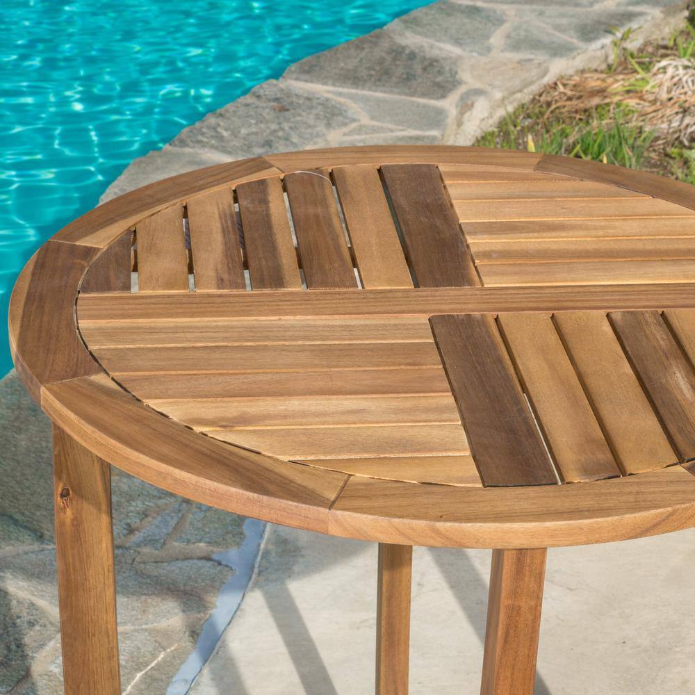 Carina 27.5" Round Teak Acacia Wood Patio Accent Table