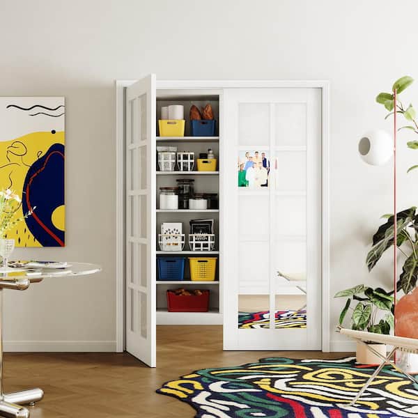 60 in. x 80 in. (Double 30"W Doors)10 Lite, White Primed, No Bore, Mirrored Glass Finished MDF Interior Door Slab