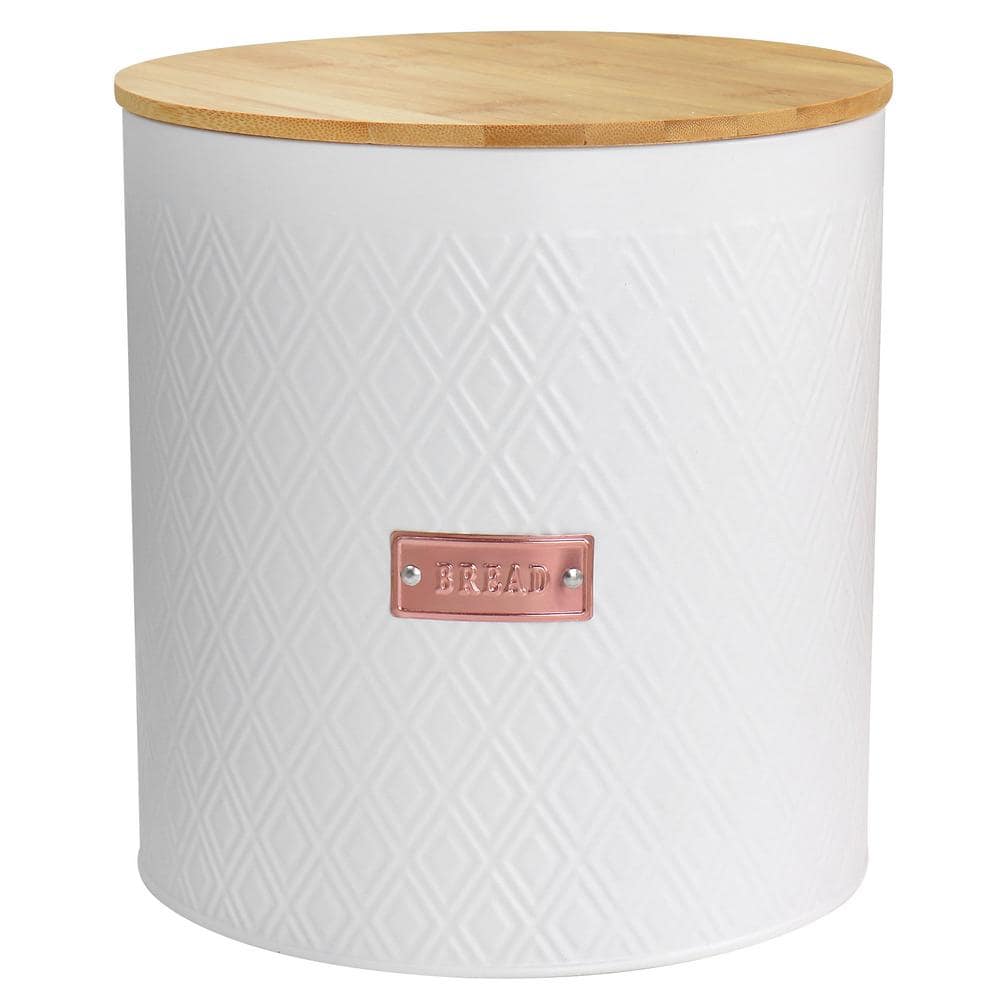 White Diamond Pattern Iron Canister Set with Bamboo Lids