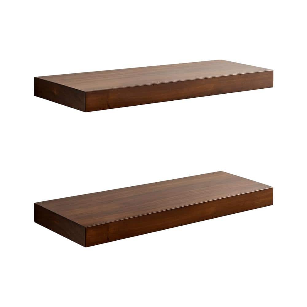 16 in. W Walnut Solid Wood Floating Shelves with Invisible Brackets Set of 2 price history on PriceWatchPro