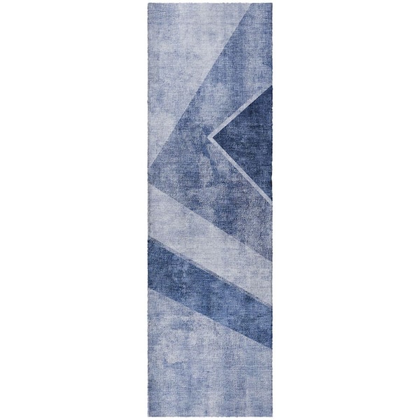 Dream Shag Premium Machine Washable Abstract ADS671 Blue 2 ft. x 7 ft. Runner Rug