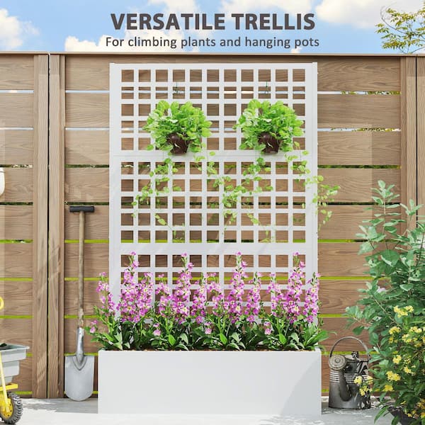 Outsunny - 43.3 in. W x 15.9 in. D x 70.1 in. H White Metal Outdoor Planter Box, Galvanized Raised Garden Bed with Trellis 1-Pack