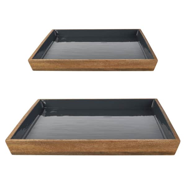 Samara Mango Wood Gray Decorative Serving Trays