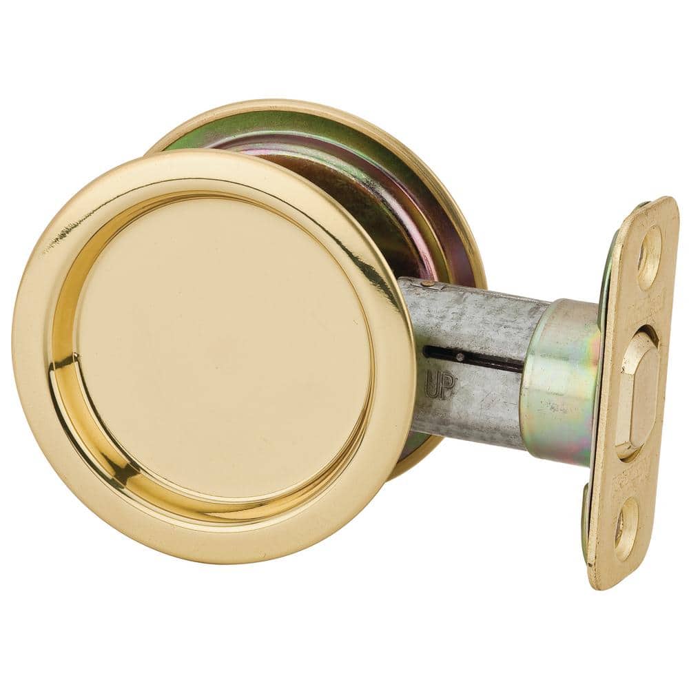 Kwikset Round Polished Brass Hall Closet Pocket Door Lock 334 3 Rnd Pckt Dr Lck The Home Depot Kwikset Round Polished Brass Hall, Kwikset Round Pocket Door Lock
