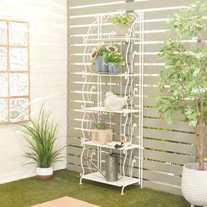 White Indoor Outdoor Tall Folding 5 Shelf Scroll Bakers Rack