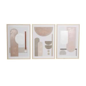 3- Panel Abstract Mid Century Modern Geometric Framed Wall Art with Brown Accents 36 in. x 24 in.