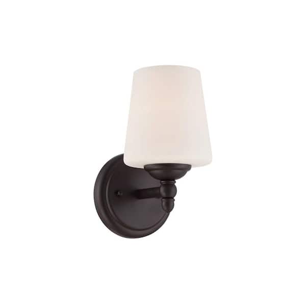 Designers Fountain Darcy 5.25 in. 1-Light Oil Rubbed Bronze Transitional Wall Sconce with White Opal Glass Shade