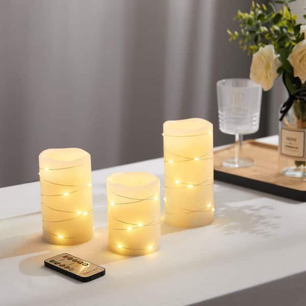 HEMSLY INC Ivory String of Lights Wax LED Unscented Candles (Set of 3)