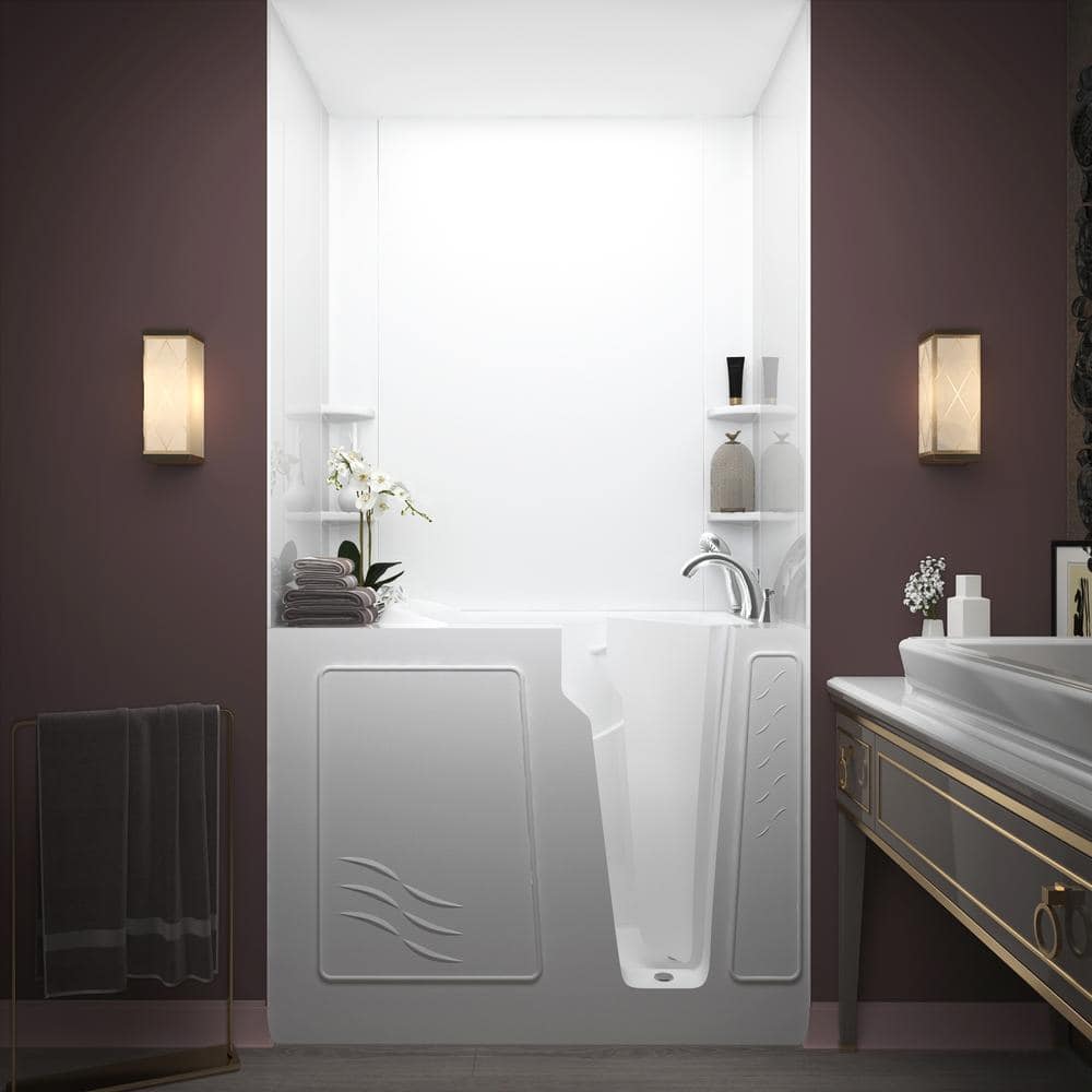 52'' x 29'' White Fiberglass Walk-in Air Bathtub with Faucet
