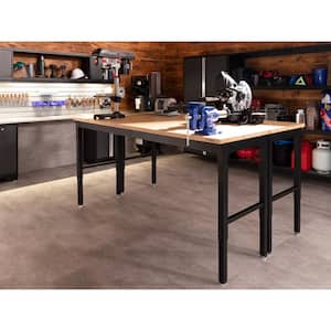 Pro Series 56 in. Black Workbench with Bamboo Worktop