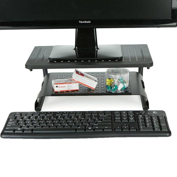 Mount-It! 2 Tier Desk Organizer Riser | Computer Monitor Stand with Keyboard Storage Shelf - Black