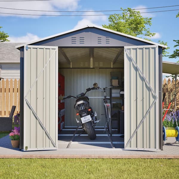 ToolCat 8x12 ft Lockable Metal Storage Shed with Floor Frame