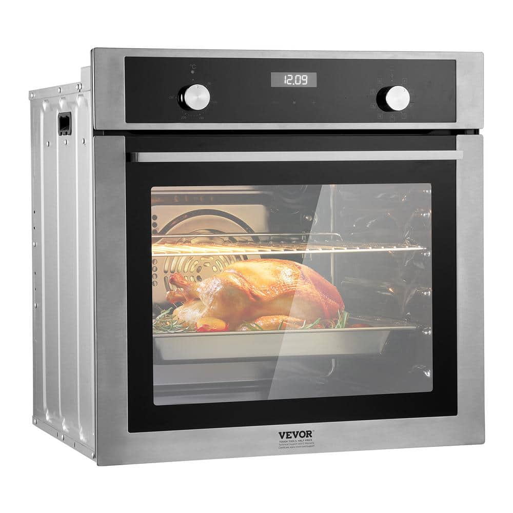 80 qt. Single Wall Oven, 24 in. Electric Built-in Wall Oven with 9 Cooking Functions with Timer Roaster Oven in Silver