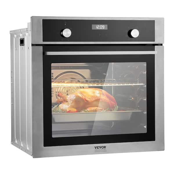 80 qt. Single Wall Oven, 24 in. Electric Built-in Wall Oven with 9 Cooking Functions with Timer Roaster Oven in Silver