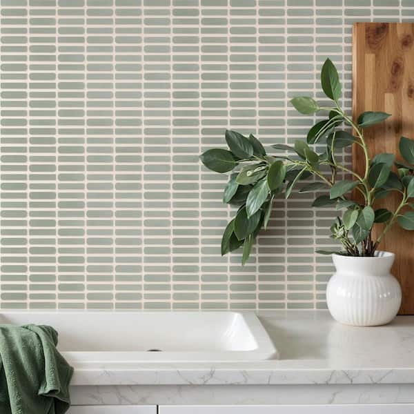 Nova Sage Green 11.73 in. x 11.88 in. Mini Brick Frosted Glass Mosaic Floor and Wall Tile (0.96 sq. ft./ Each)