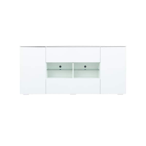 GODEER 62.40 in. Lime White TV Stand with Double Doors and Drawers Fits TV's up to 70 in. for Living Room