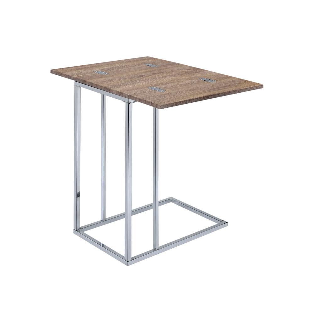 Denson Gray Oak and Chrome Expandable Swivel Side Table