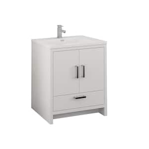 Imperia 30 in. Modern Bathroom Vanity in Glossy White with Vanity Top in White with White Basin
