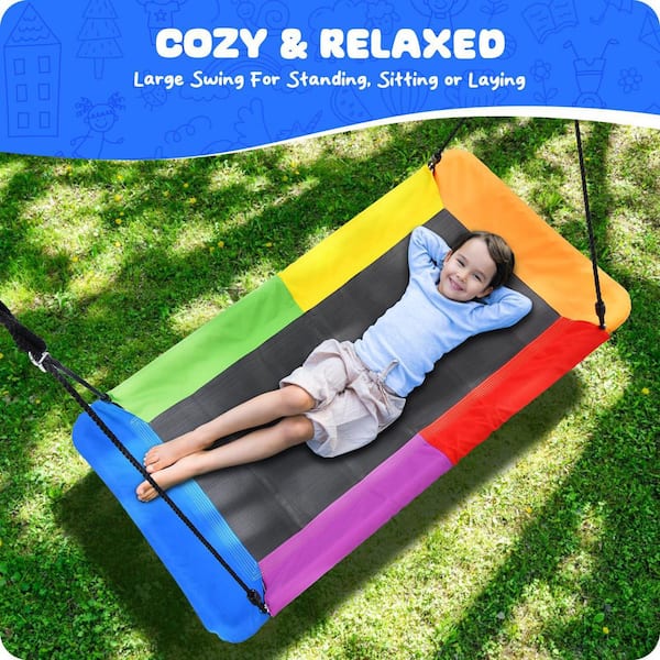 Rainbow Color Family Rectangle Swing with Sturdy 60in. Platform