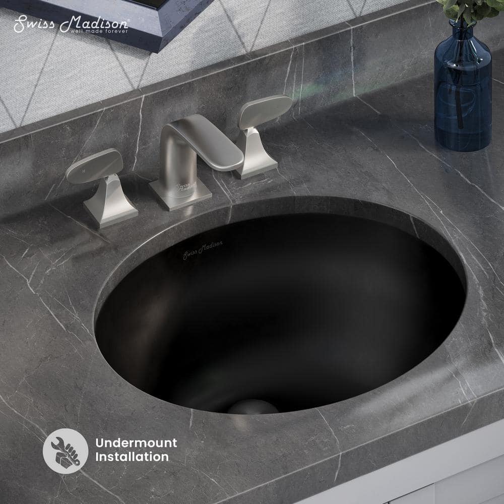 Monaco 19" Matte Black and White Ceramic Undermount Bathroom Sink