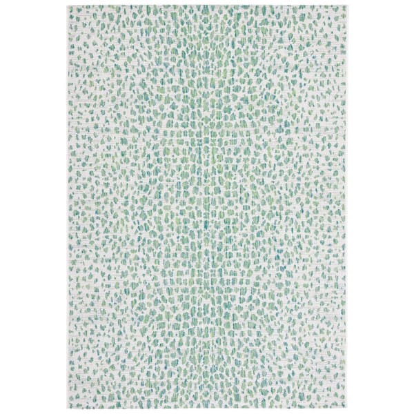 Courtyard Ivory/Green 3 ft. x 5 ft. Cheetah Geometric Indoor/Outdoor Area Rug