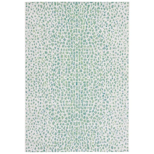 SAFAVIEH Courtyard Ivory/Green 8 ft. x 10 ft. Cheetah Geometric Indoor/Outdoor Area Rug