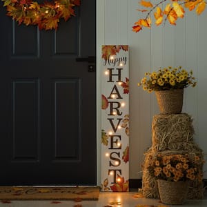 42 in. H Fall Lighted Maple Leaves Wooden Porch Sign