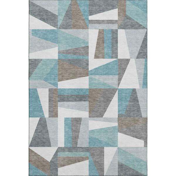 Mayfield Premium Machine Washable Abstract AMF2327 Teal 10 ft. x 14 ft. Area Rug