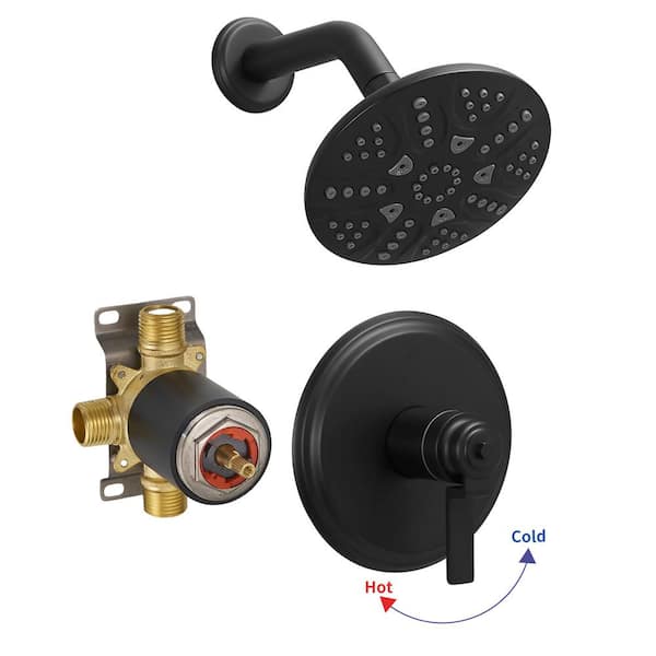 BWE Single Handle 6-Spray Shower Faucet Set Trim Kit 1.8 GPM with Valve and Filtered Shower Head in. Matte Black