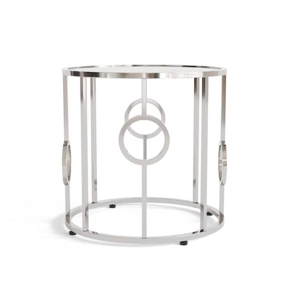 Furniture of America Freys 23 in. Chrome Round Glass End Table