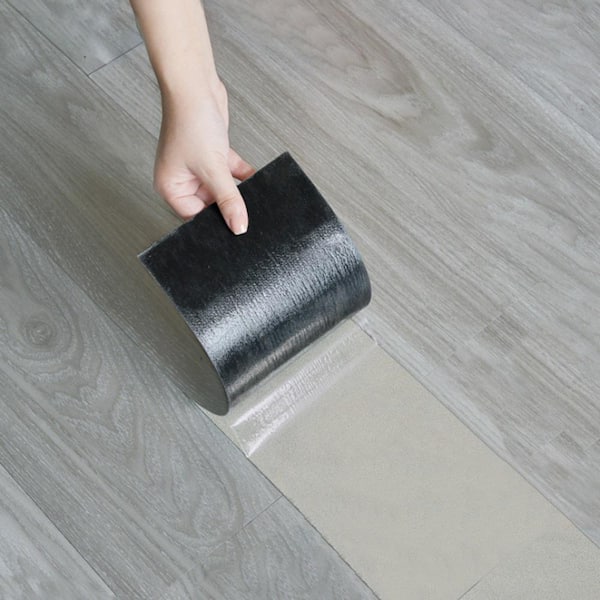 Wellco Light Gray 12 MIL 5.9 in. W x 35.9 in. L Water Protection Peel and Stick Vinyl Sheet Flooring (36-Pack) (54 Sq. Ft.)