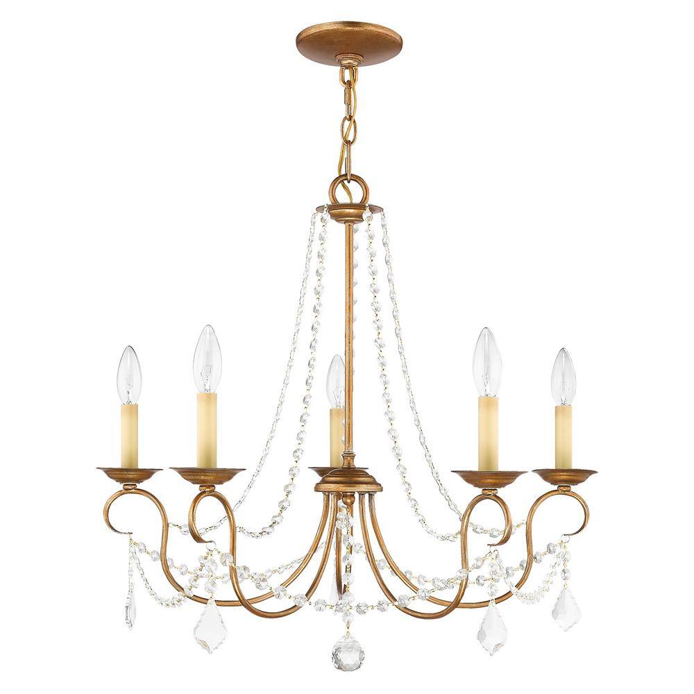 Antique Gold Leaf Mini Crystal 5-Light Chandelier