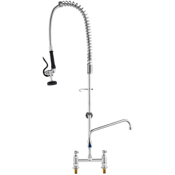 Commercial Faucet 44 in. Double Handle Pull Down Sprayer Kitchen Faucet for 1/2/3 Compartment Sink in Silver