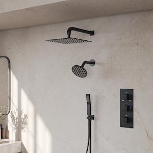 ZenithRain Shower System 5-Spray 12 and 6 in. Dual Wall Mount Fixed and Handheld Shower Head 2.5 GPM in Matte Black