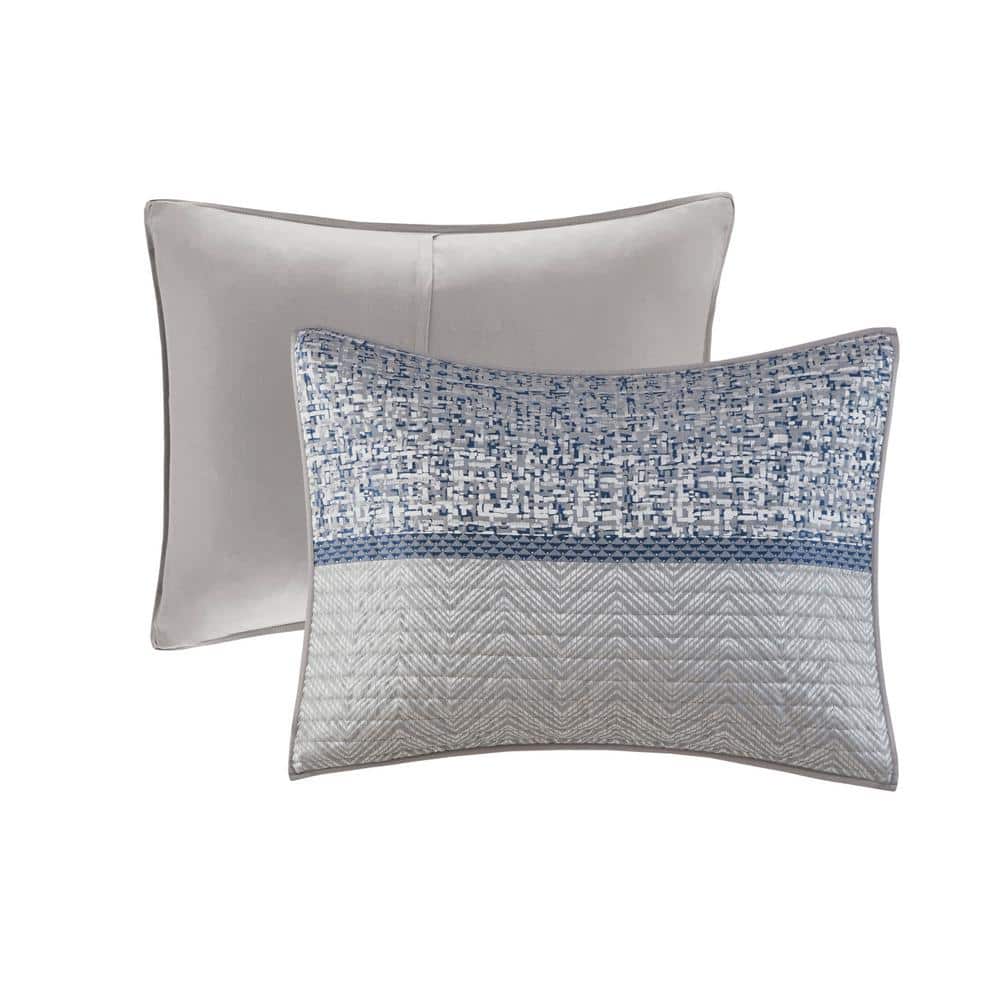 Gray and Navy King Reversible Jacquard Quilt Set
