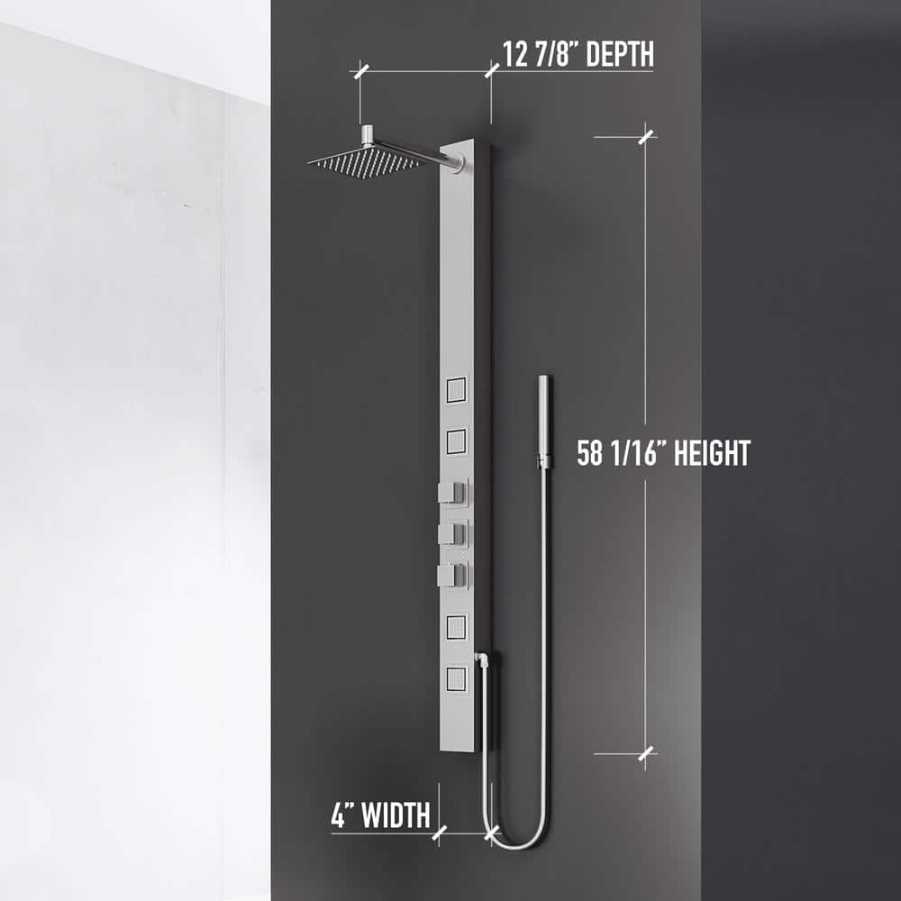 Sutton 58" Stainless Steel 4-Jet Shower Panel with Handheld Showerhead