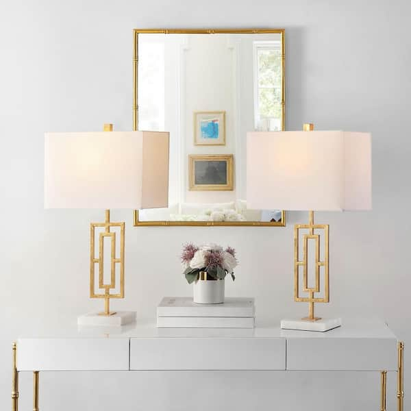 Safavieh Yara 26.25 in. Gold Leaf/White Table Lamp with White