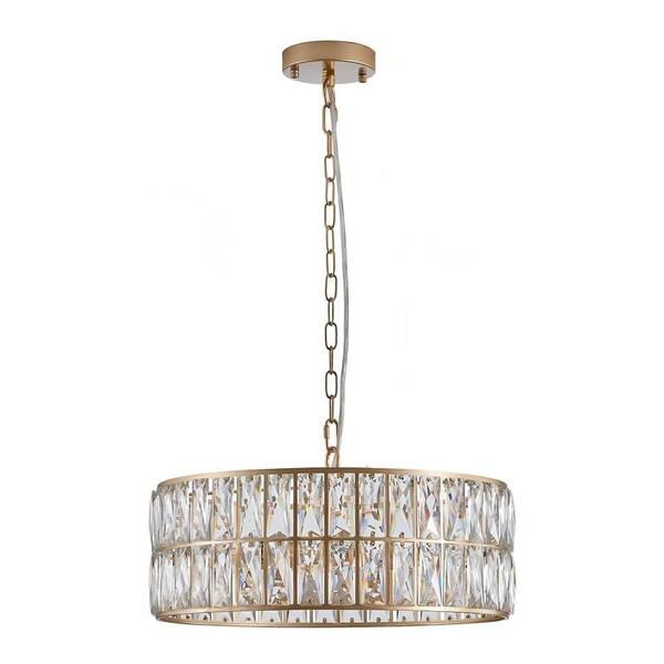 Jushua 18 in. 6-Light Gold Crystal Drum Chandelier Pendant
