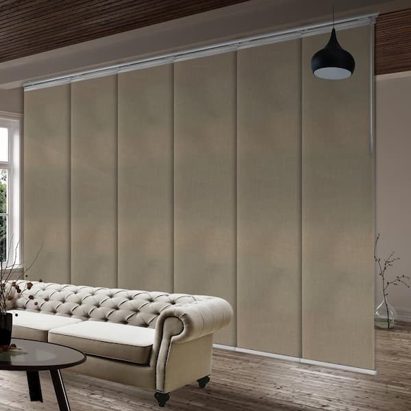 FINE FIXTURES Linen Beige 70 in. - 130 in. W x 94 in. L Adjustable 6- Panel White Single Rail Panel Track with 23.5 in. Slates