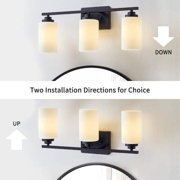 22 in. 3-Light Black Vanity Light with Frosted White Glass Shade
